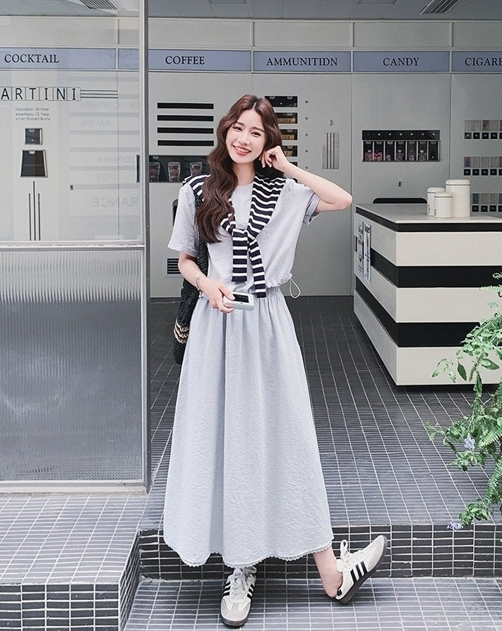 Striped Short Sleeve T Shirt And Skirt Set