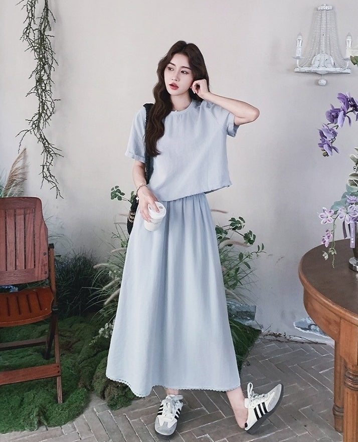 Striped Short Sleeve T Shirt And Skirt Set