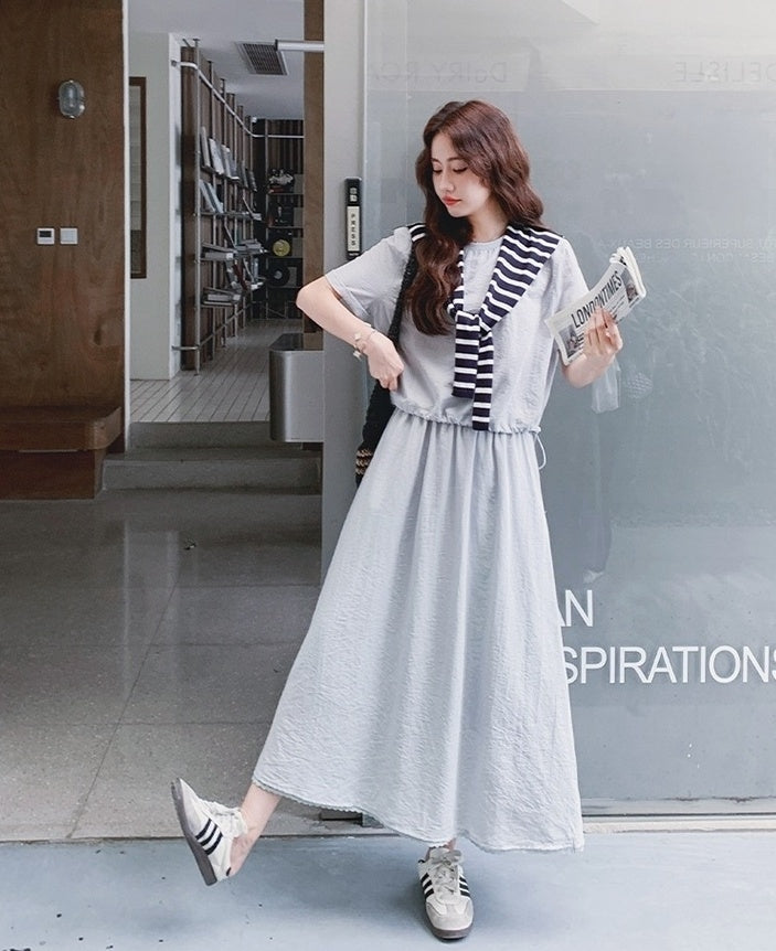 Striped Short Sleeve T Shirt And Skirt Set