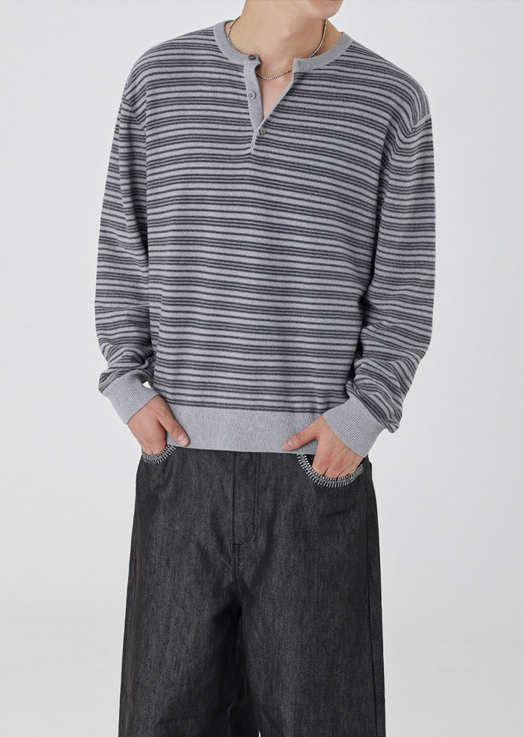 Striped Slim Knit Henley Top