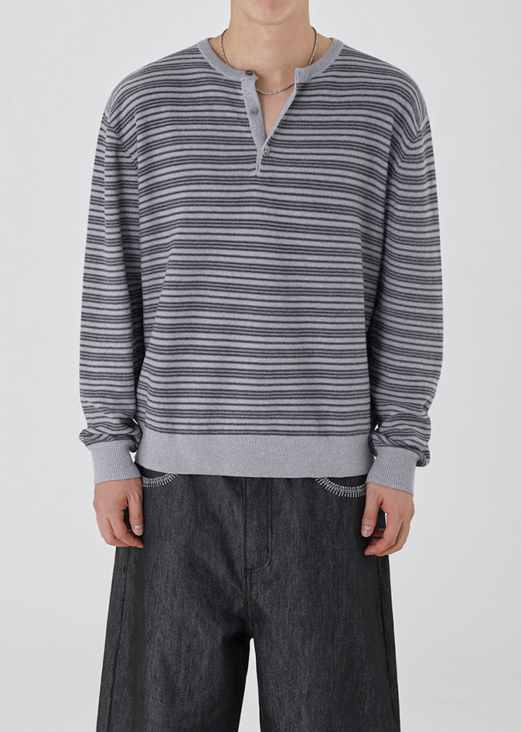 Striped Slim Knit Henley Top