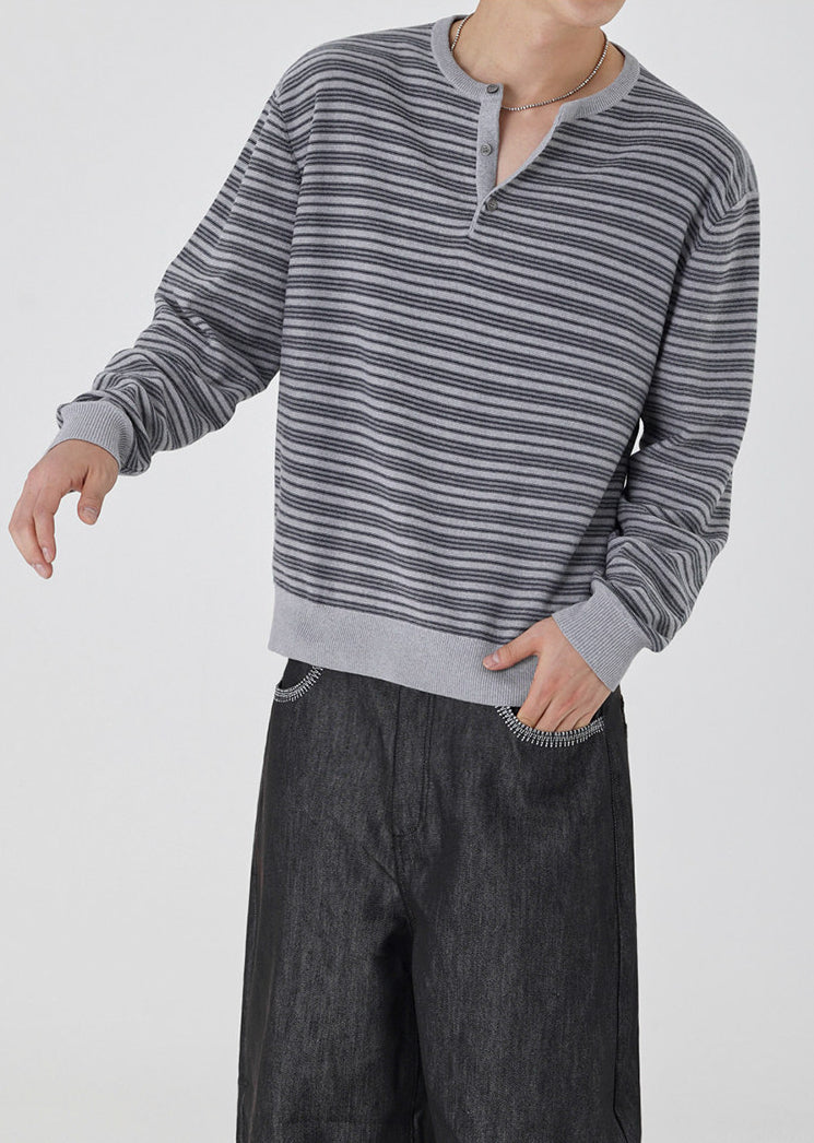 Striped Slim Knit Henley Top