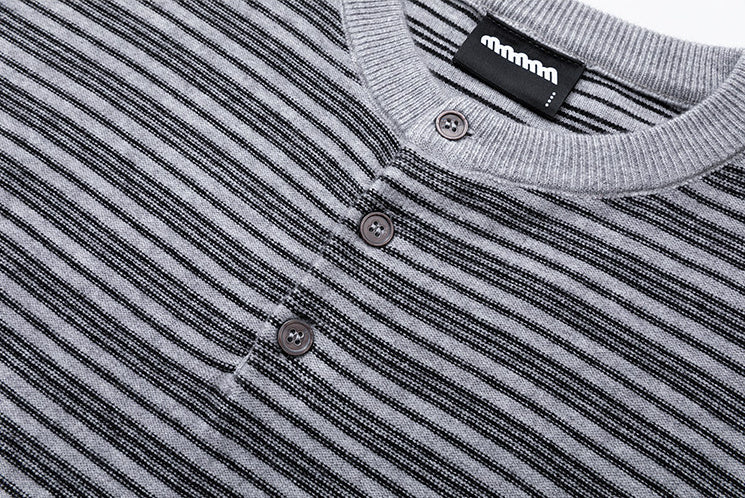 Striped Slim Knit Henley Top