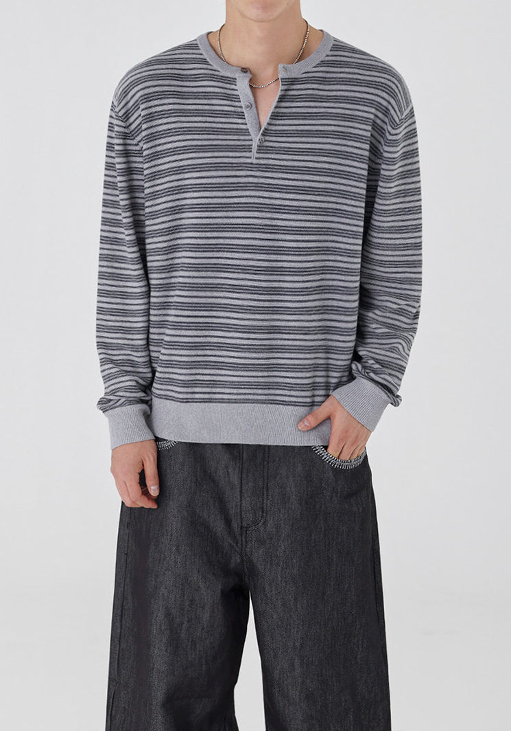 Striped Slim Knit Henley Top