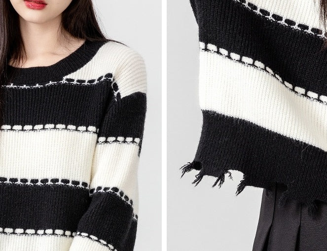 Striped Sweater Black White Fashion