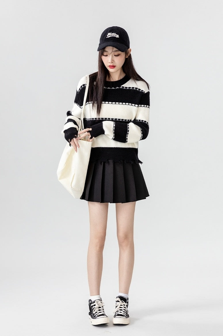 Striped Sweater Black White Fashion