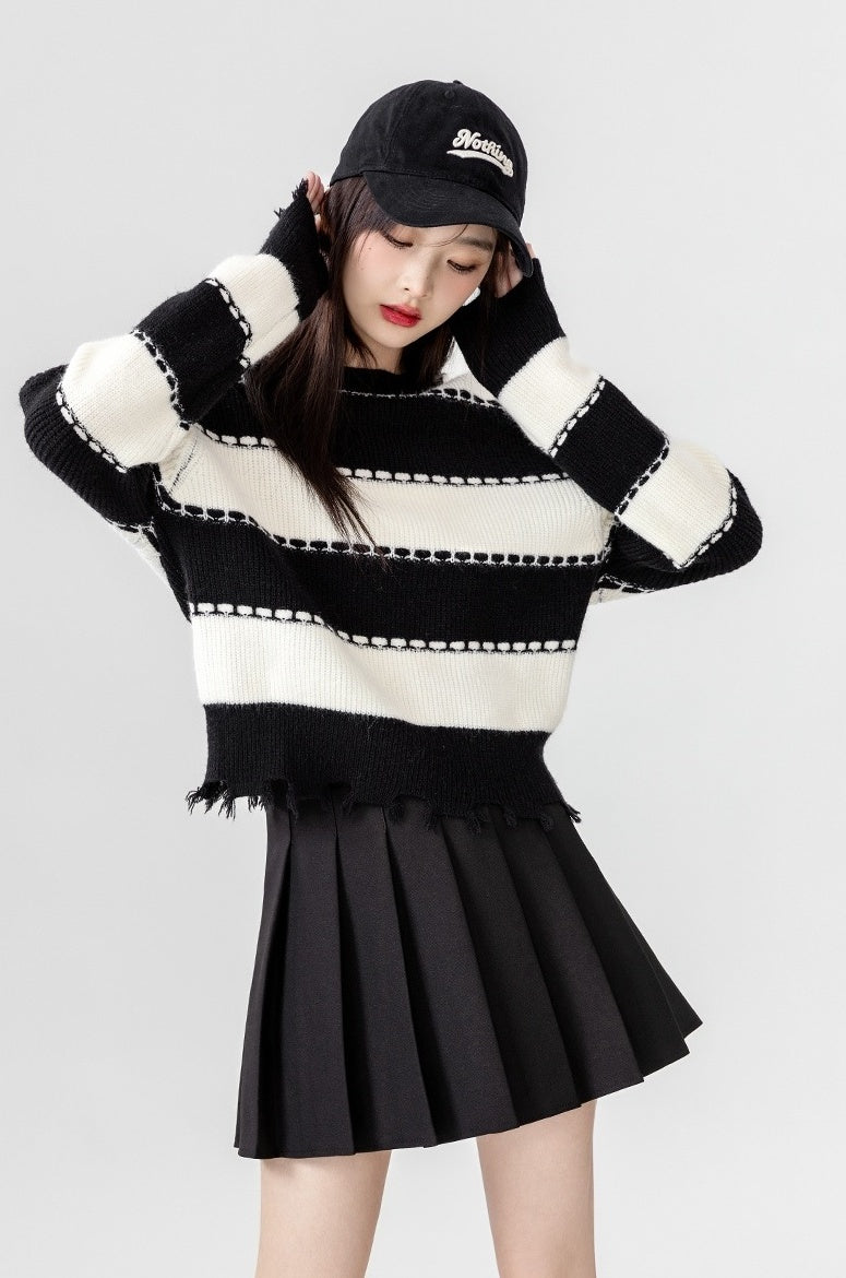 Striped Sweater Black White Fashion