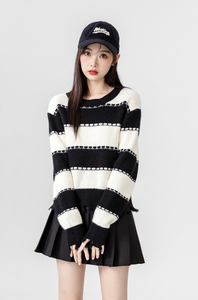 Striped Sweater Black White Fashion
