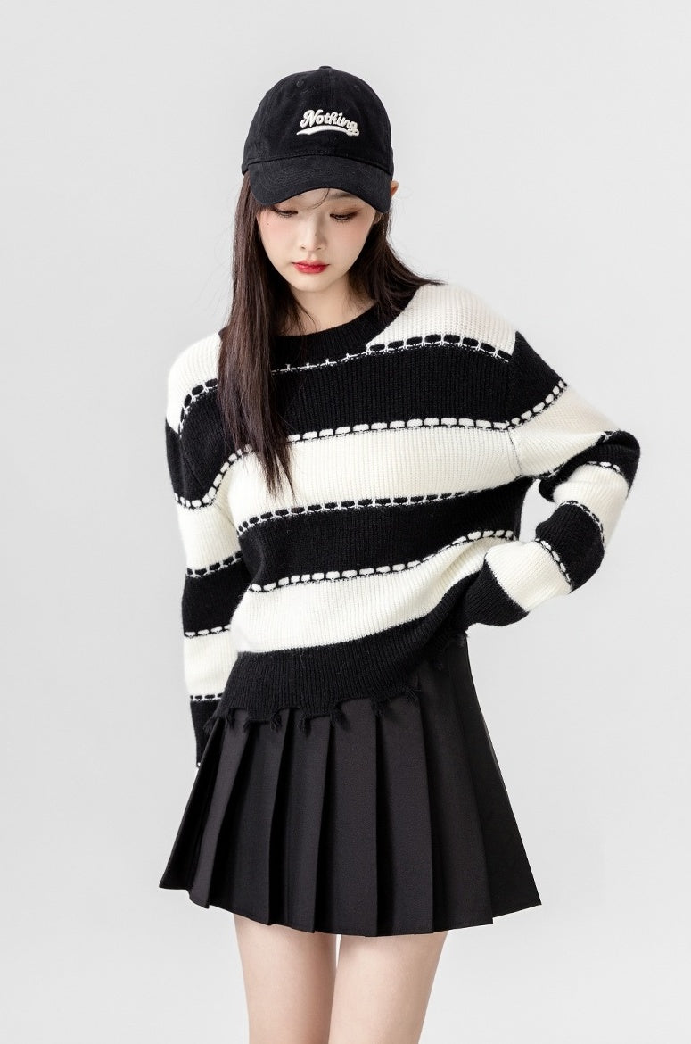 Striped Sweater Black White Fashion