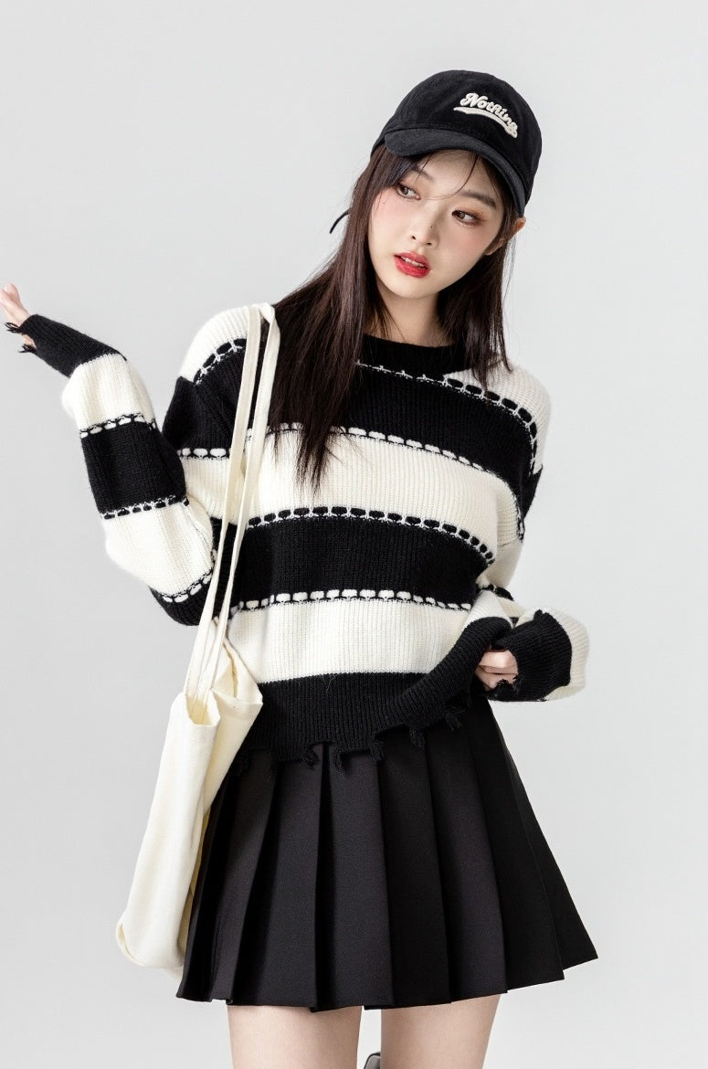 Striped Sweater Black White Fashion