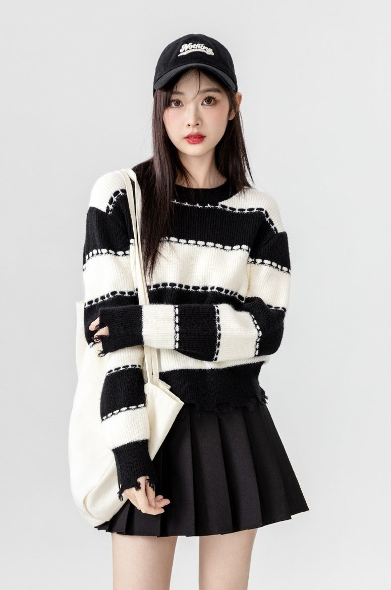 Striped Sweater Black White Fashion