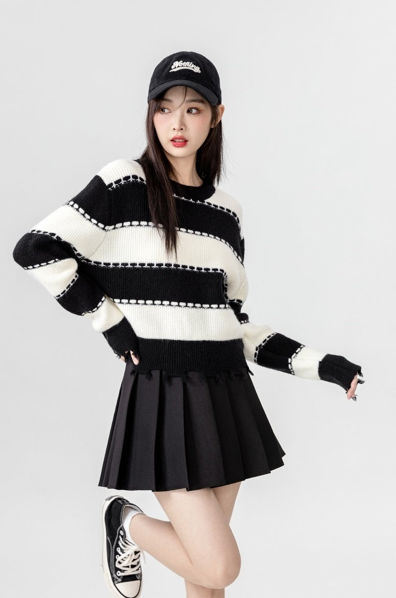 Striped Sweater Black White Fashion