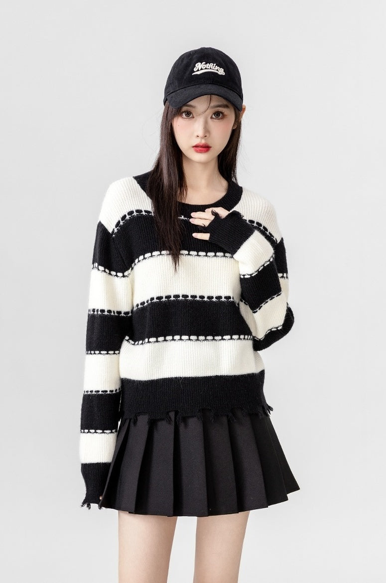 Striped Sweater Black White Fashion