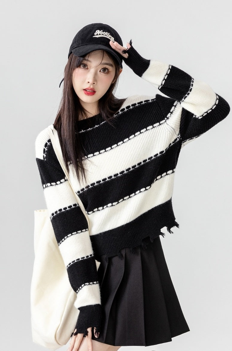 Striped Sweater Black White Fashion