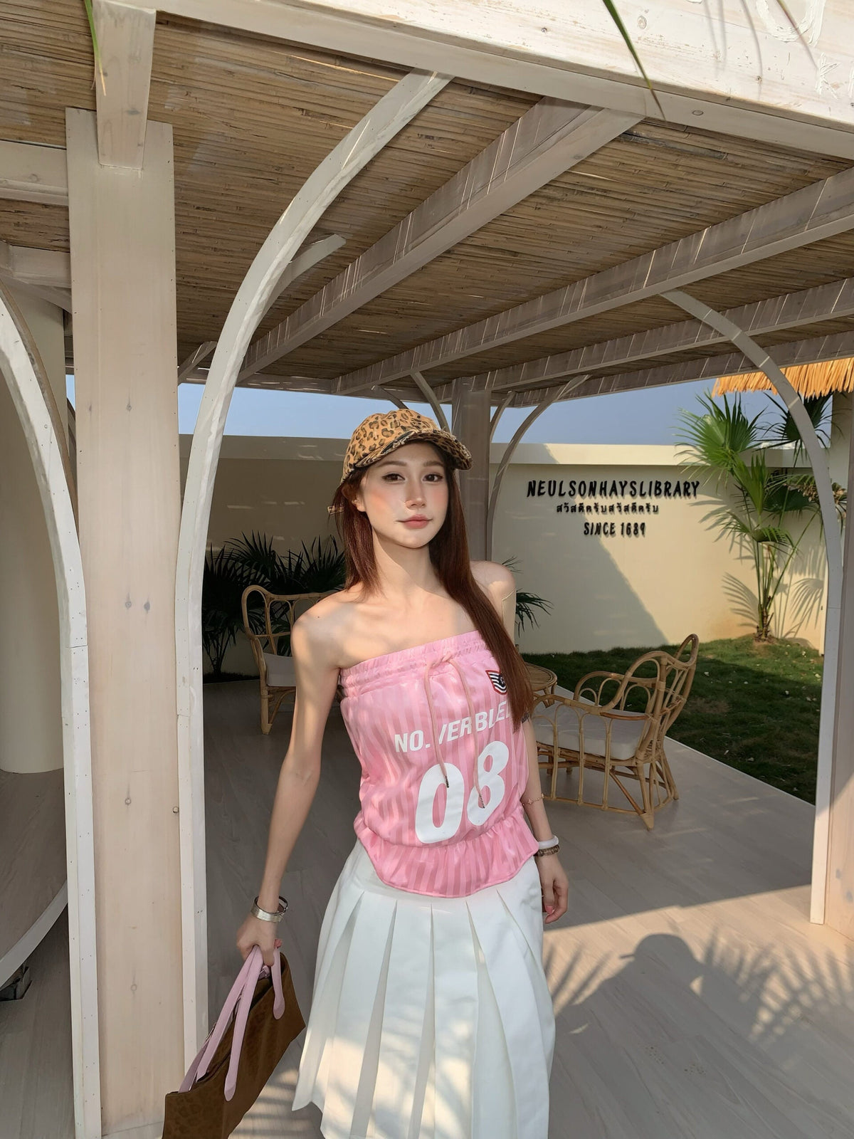 Striped Tie Waist Strapless Top
