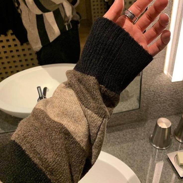 Striped Vneck Knit Pullover Sweater