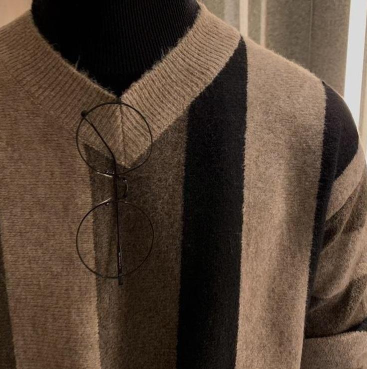Striped Vneck Knit Pullover Sweater
