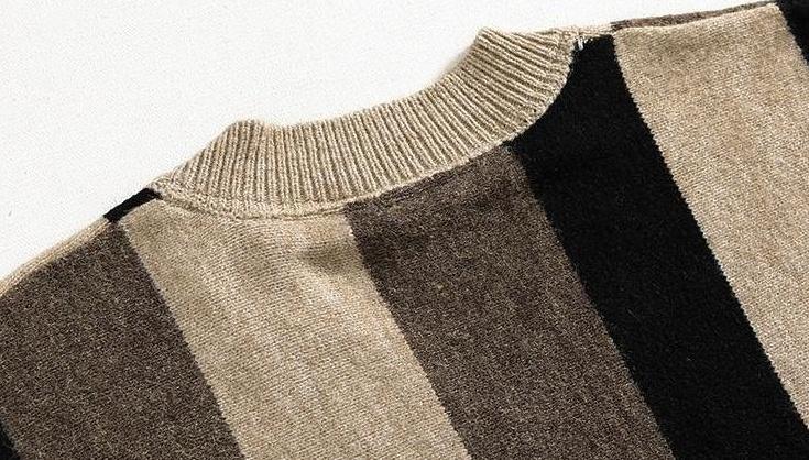 Striped Vneck Knit Pullover Sweater