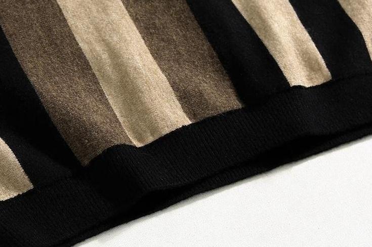 Striped Vneck Knit Pullover Sweater