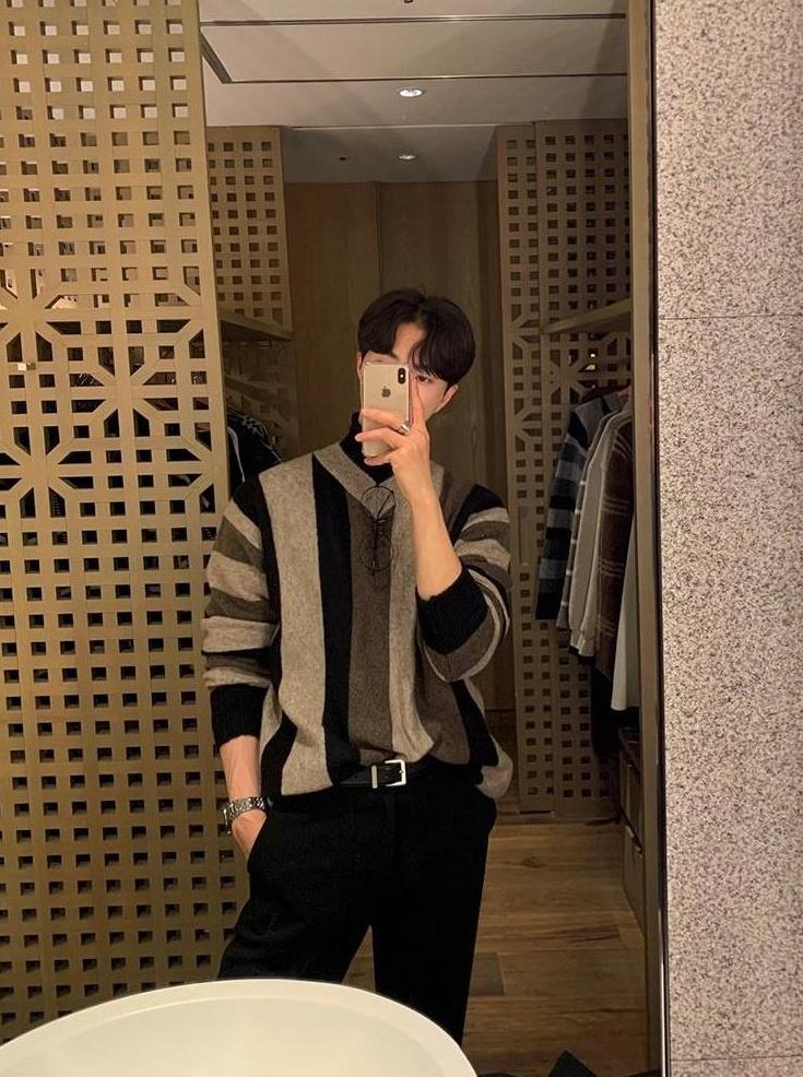 Striped Vneck Knit Pullover Sweater