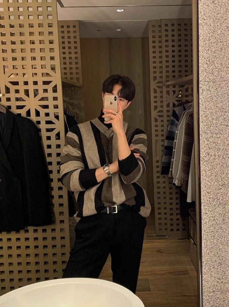 Striped Vneck Knit Pullover Sweater