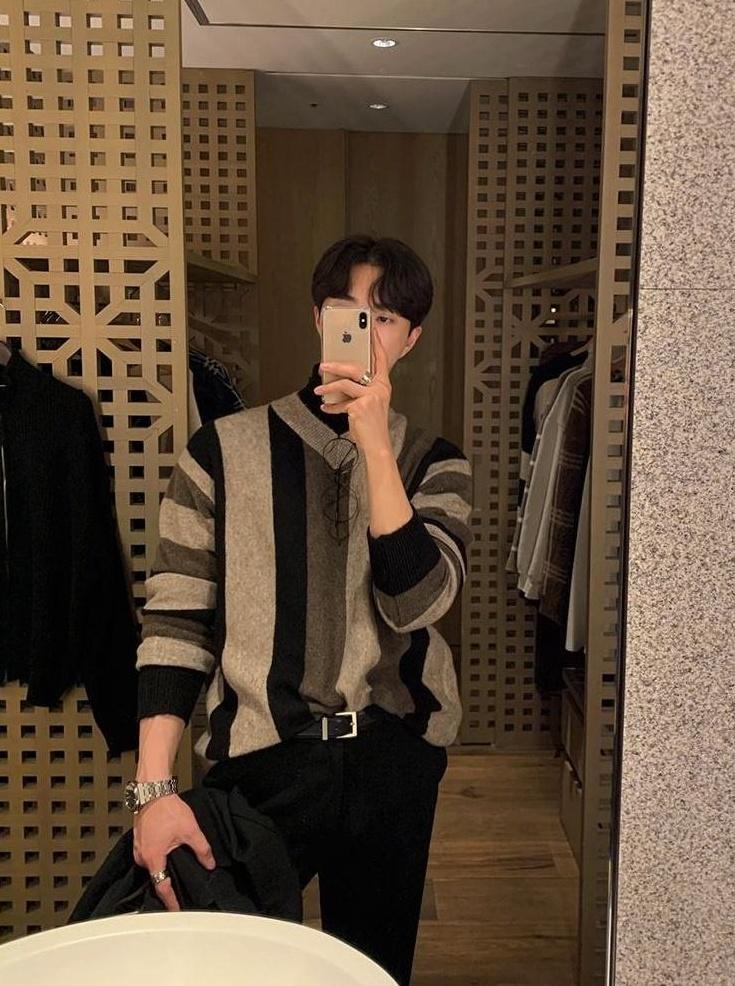 Striped Vneck Knit Pullover Sweater