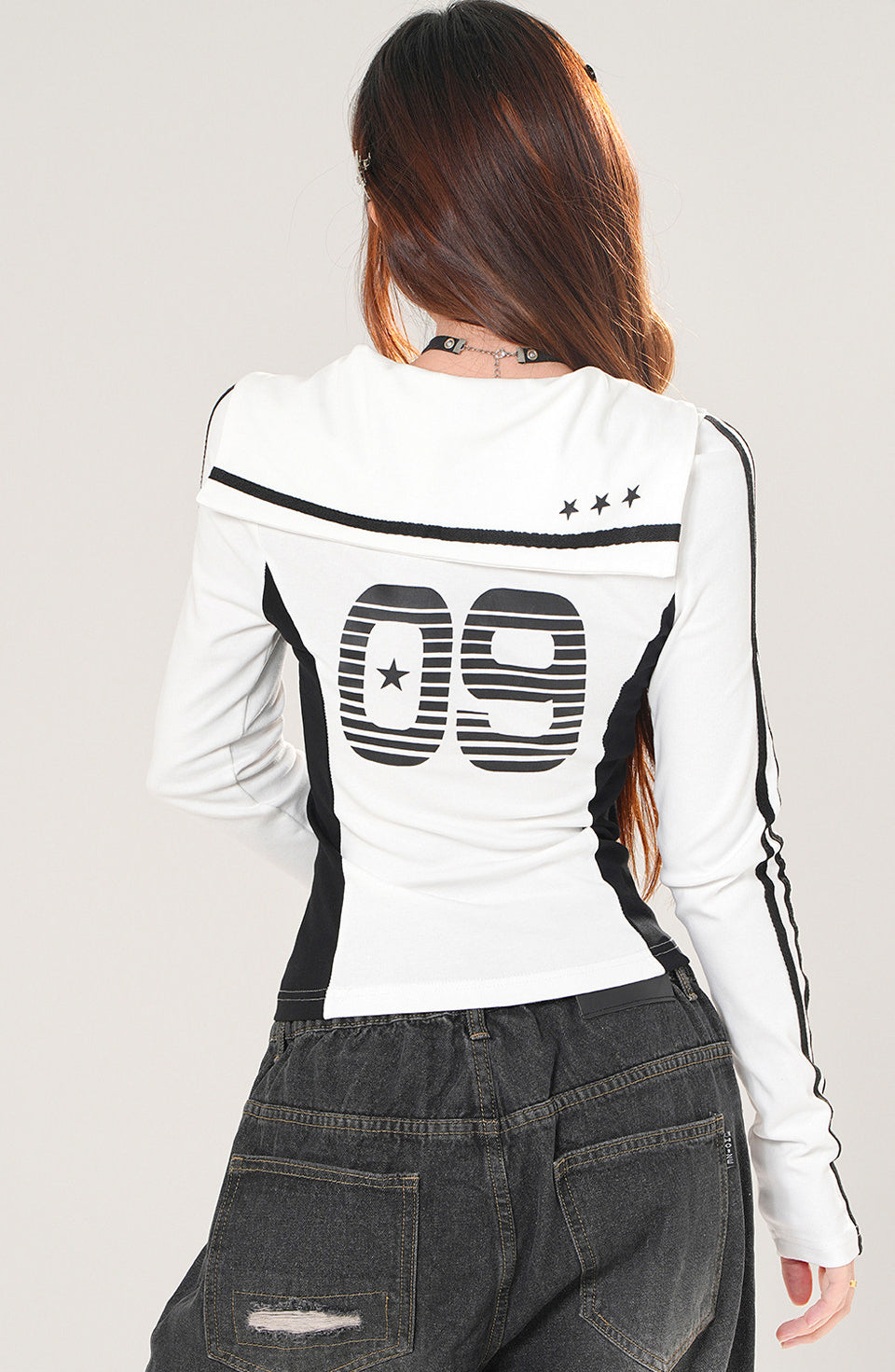 Style Long Sleeve Slim Fit Sailor Collar Top