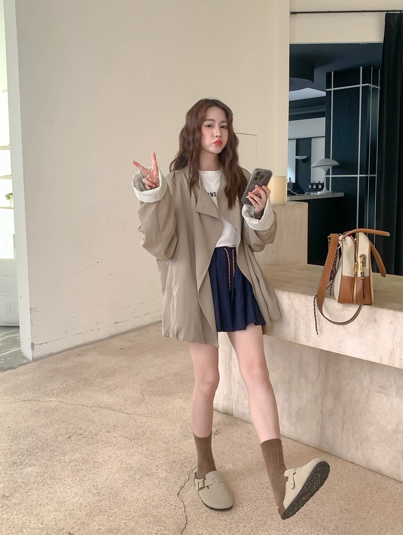 Stylish Army Green Loose Fit Trench Coat