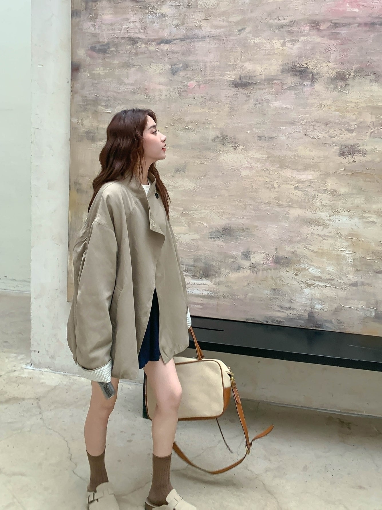Stylish Army Green Loose Fit Trench Coat