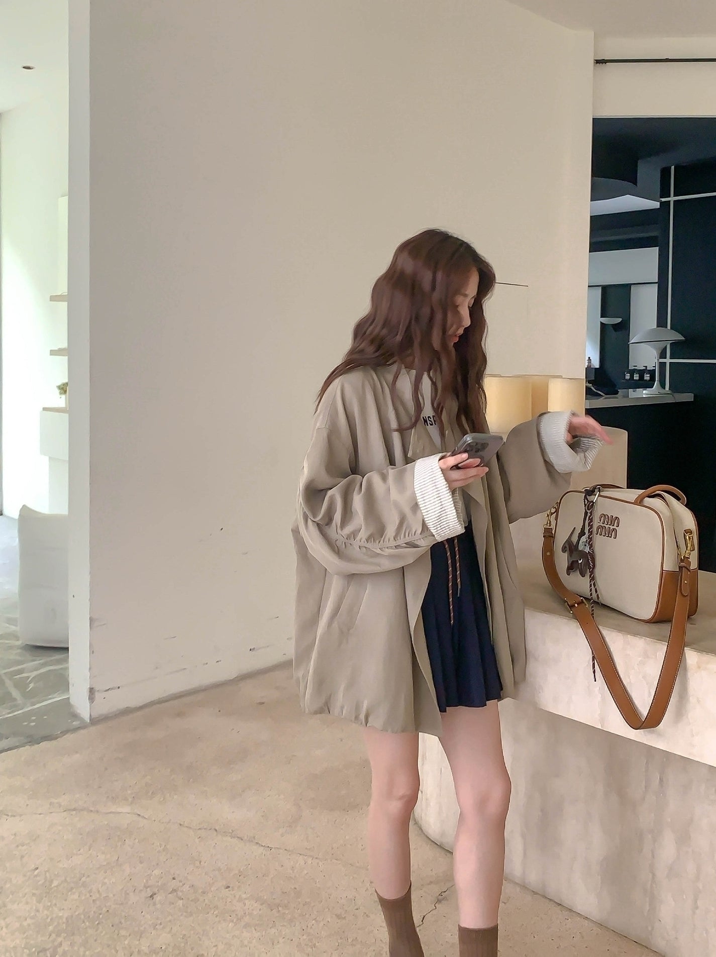 Stylish Army Green Loose Fit Trench Coat