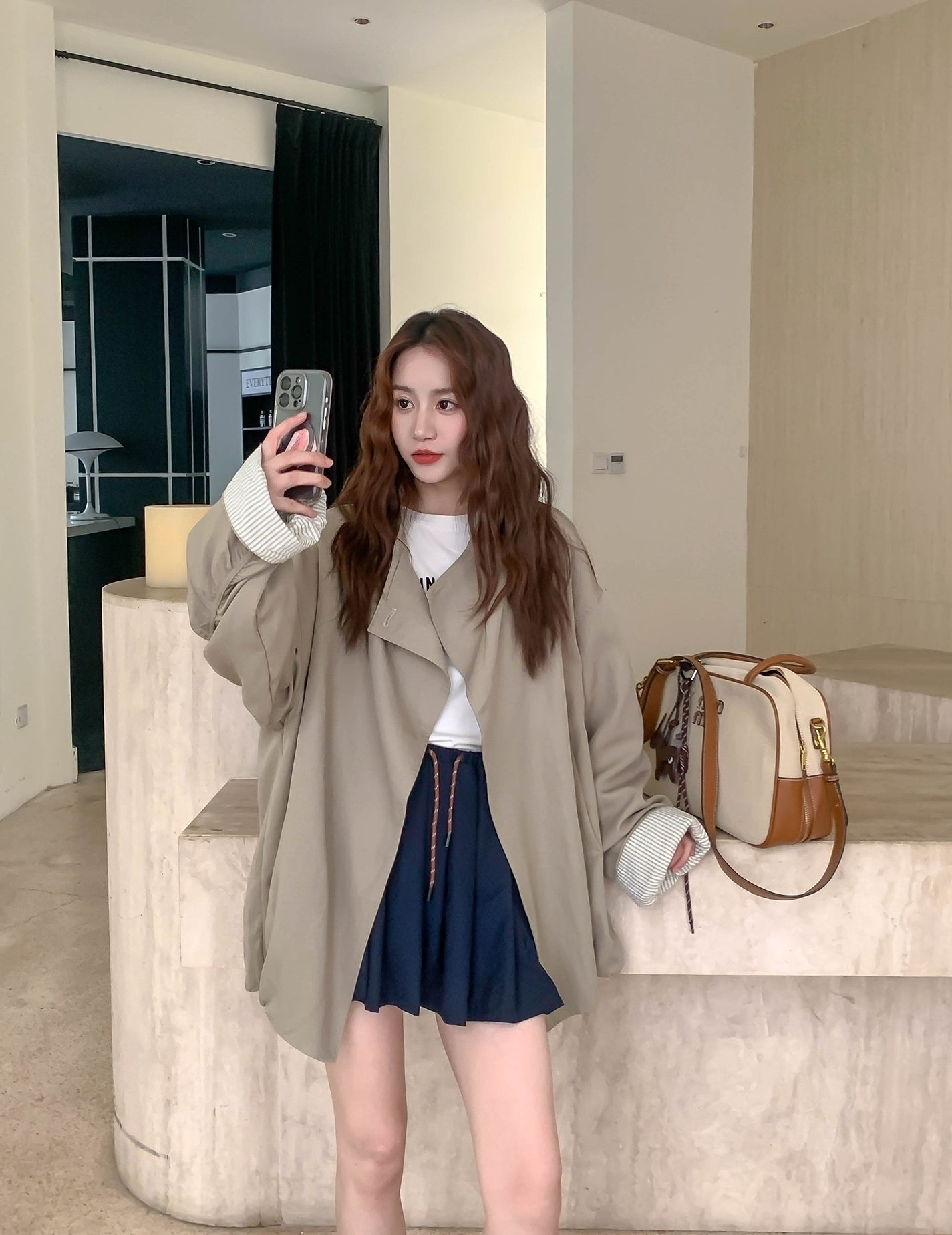 Stylish Army Green Loose Fit Trench Coat