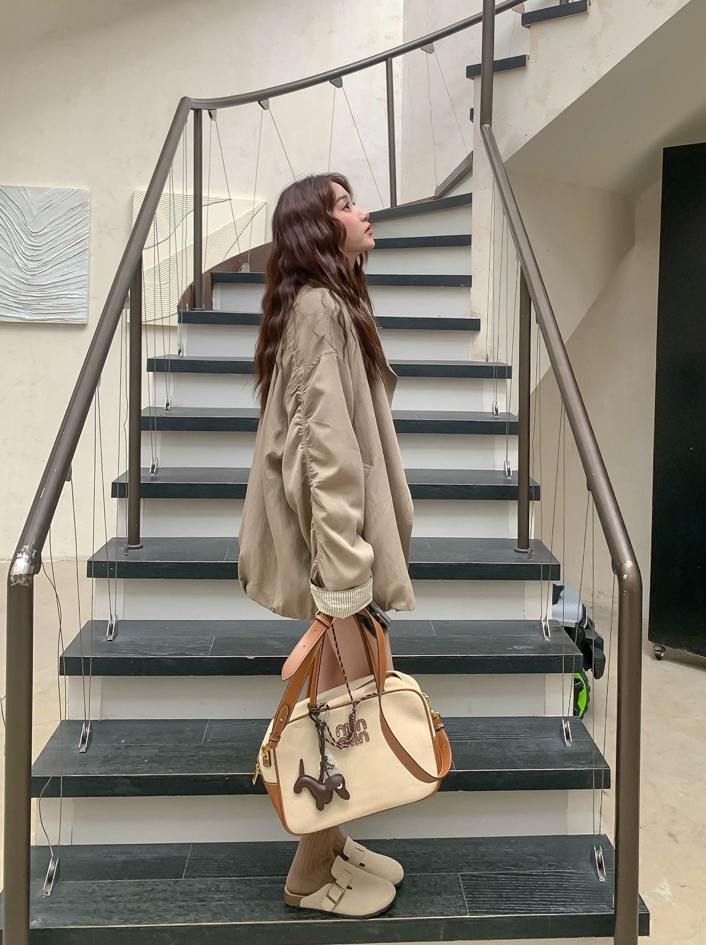 Stylish Army Green Loose Fit Trench Coat