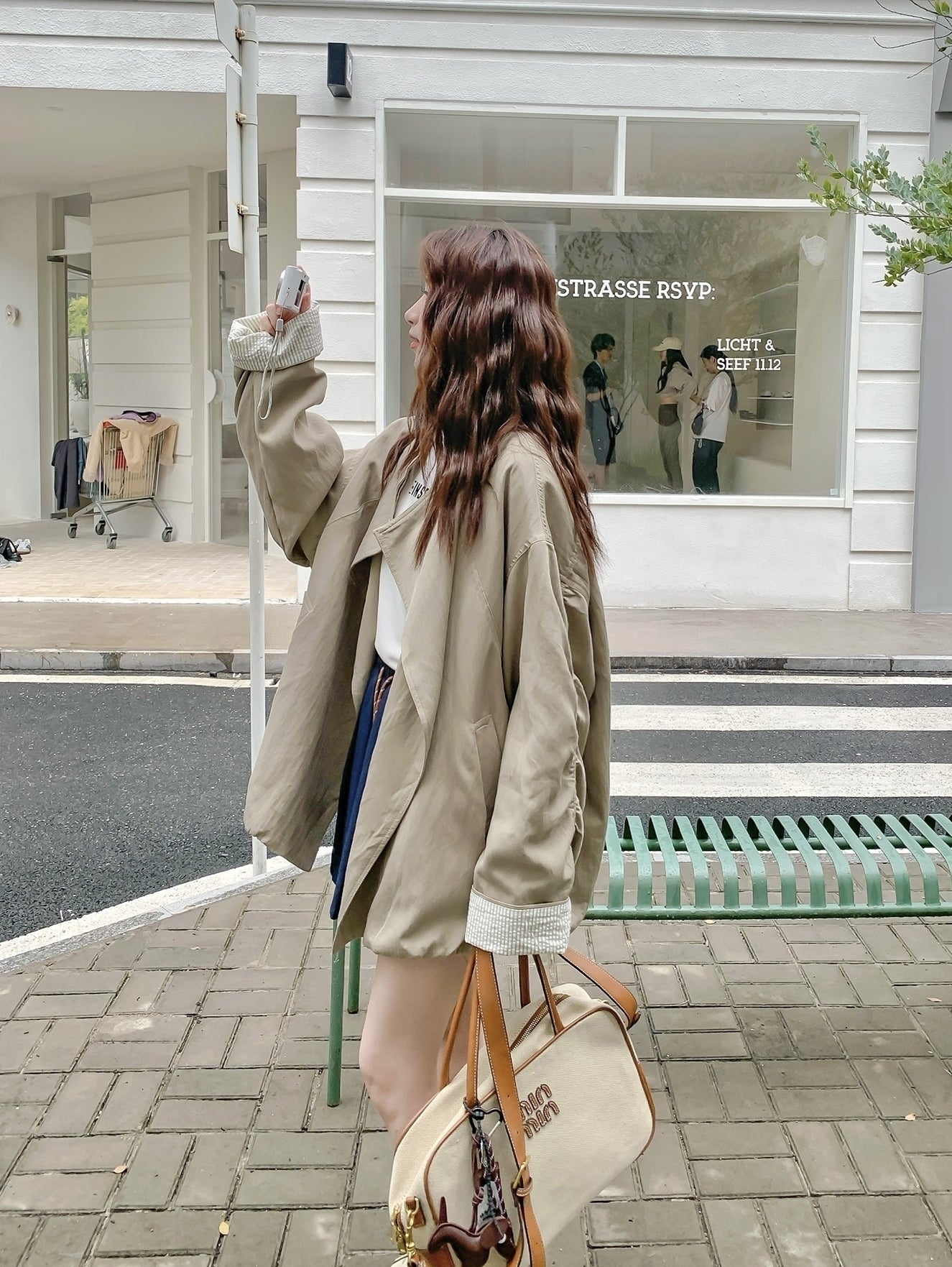 Stylish Army Green Loose Fit Trench Coat