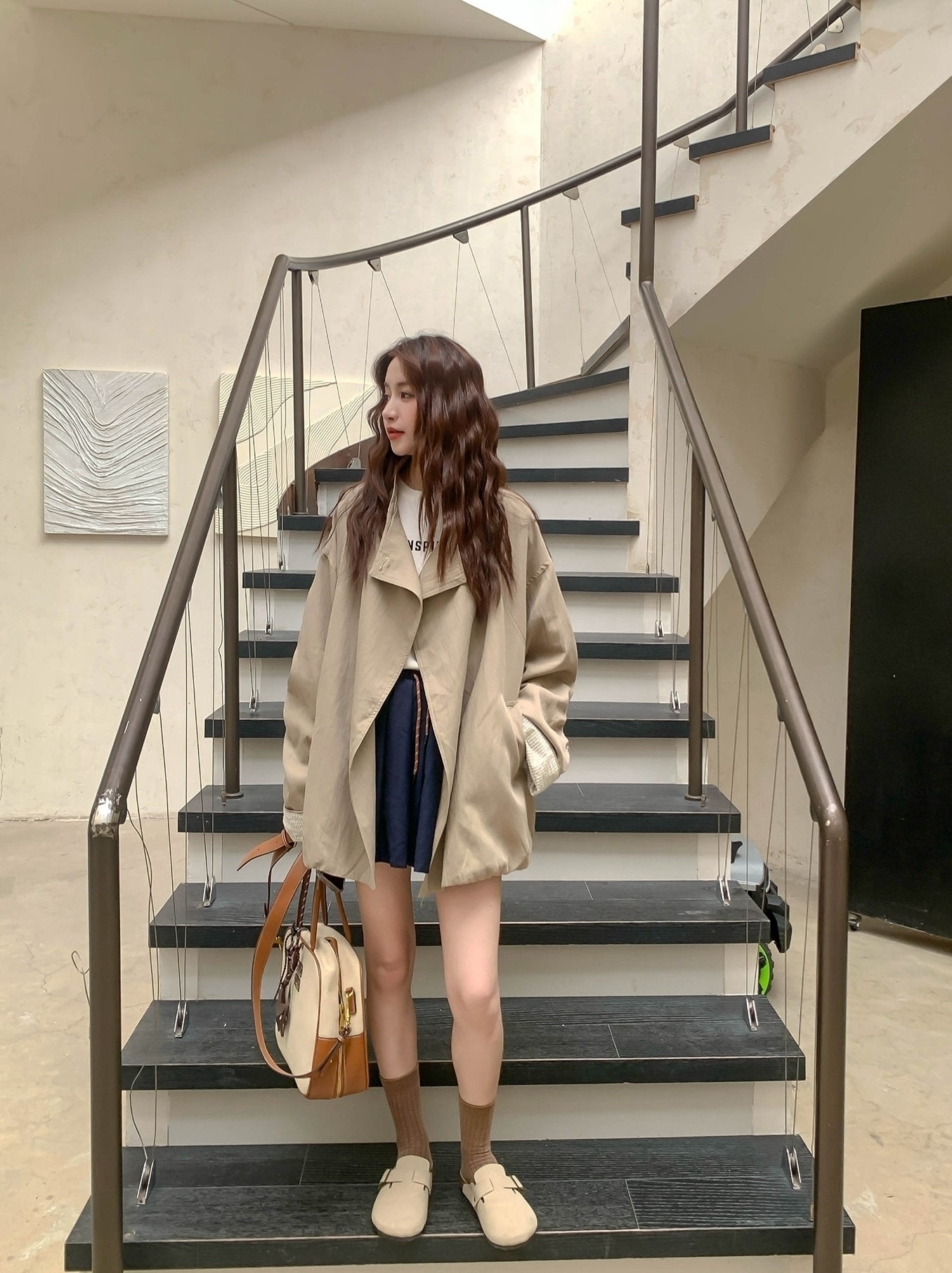 Stylish Army Green Loose Fit Trench Coat