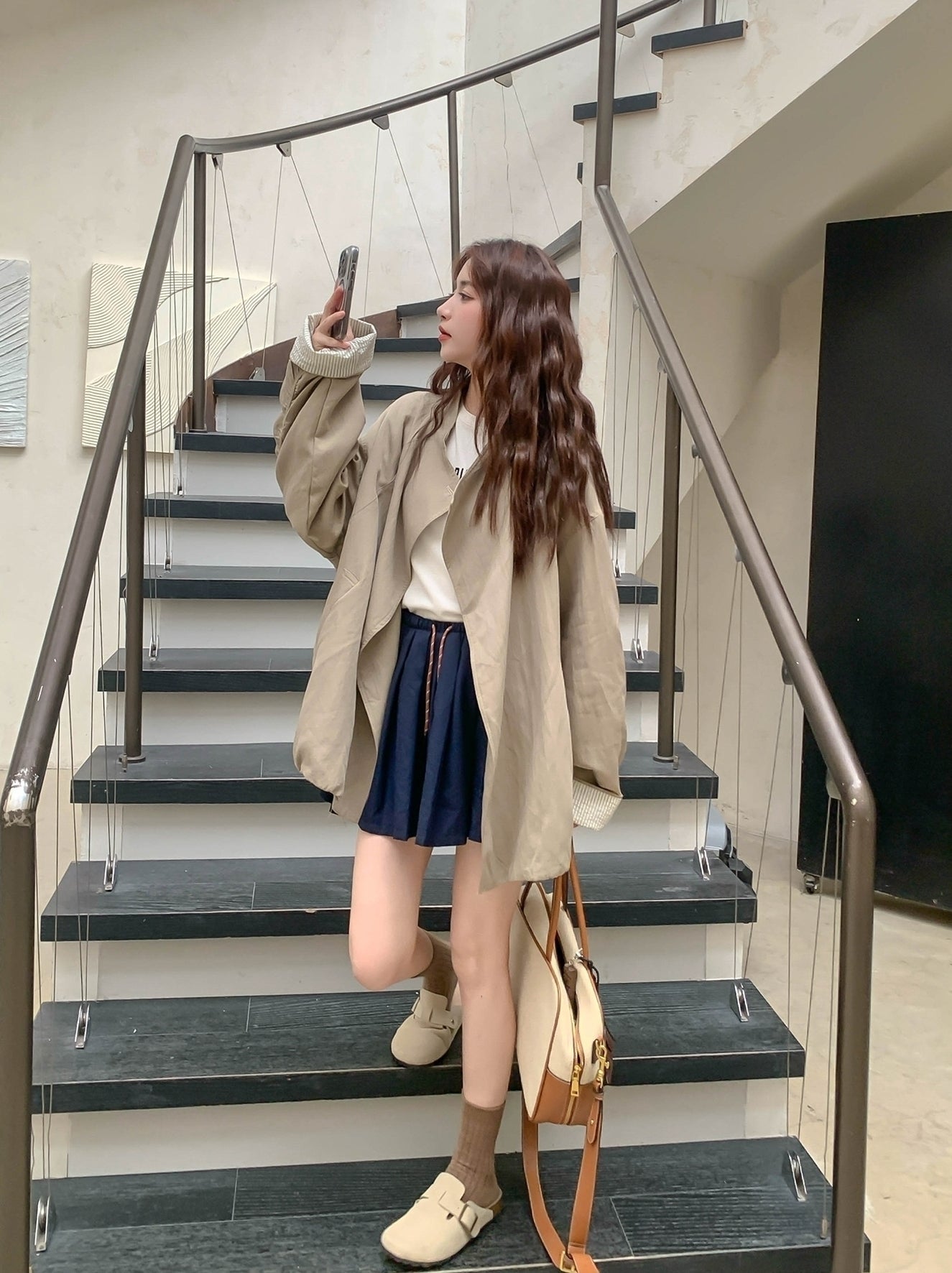 Stylish Army Green Loose Fit Trench Coat