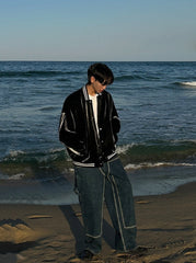 Stylish Color Block Bomber Flight Jacket