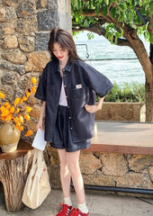 Stylish Denim Shirt And Shorts Set Summer Collection