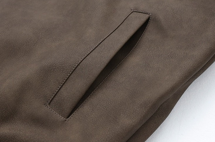 Stylish Highneck PU Leather Jacket