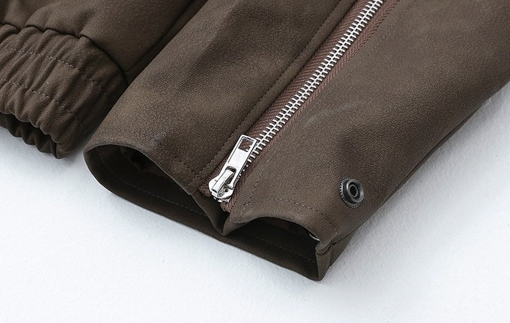 Stylish Highneck PU Leather Jacket
