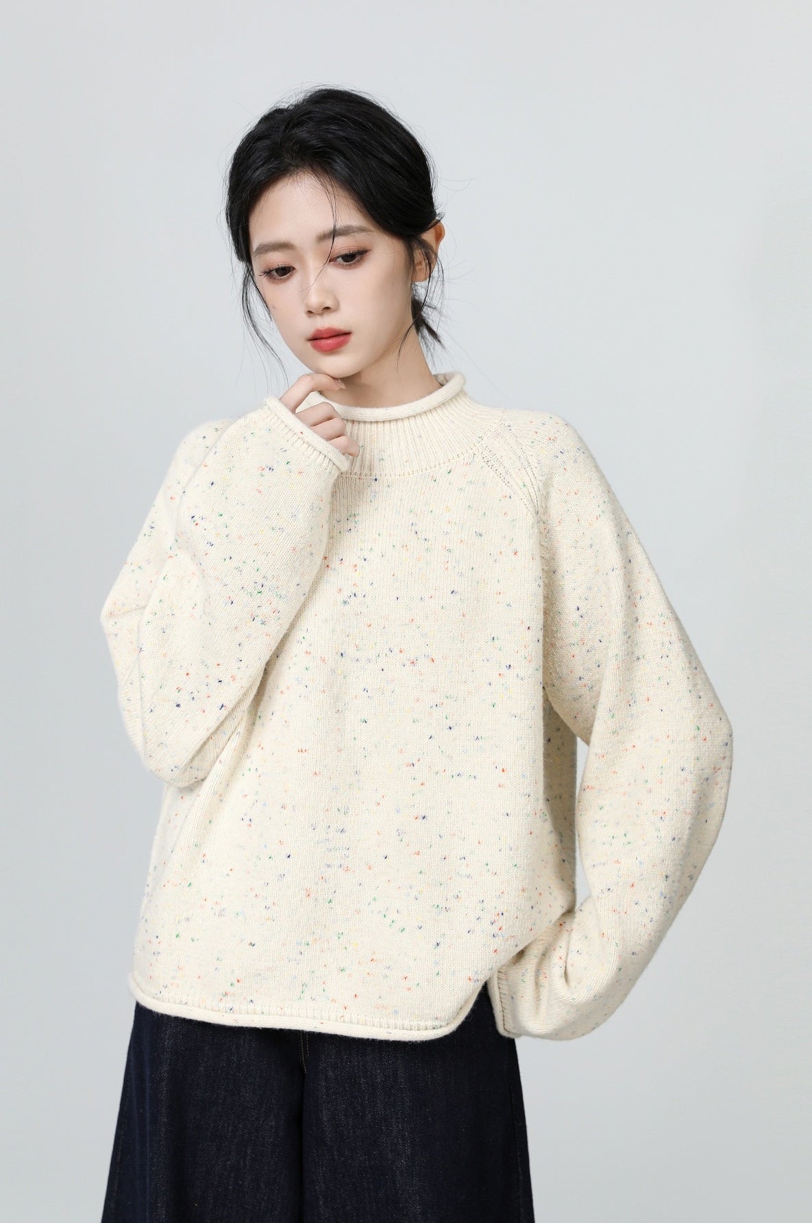 Stylish Loose Fit Sweater With High Collar