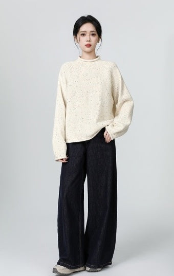 Stylish Loose Fit Sweater With High Collar