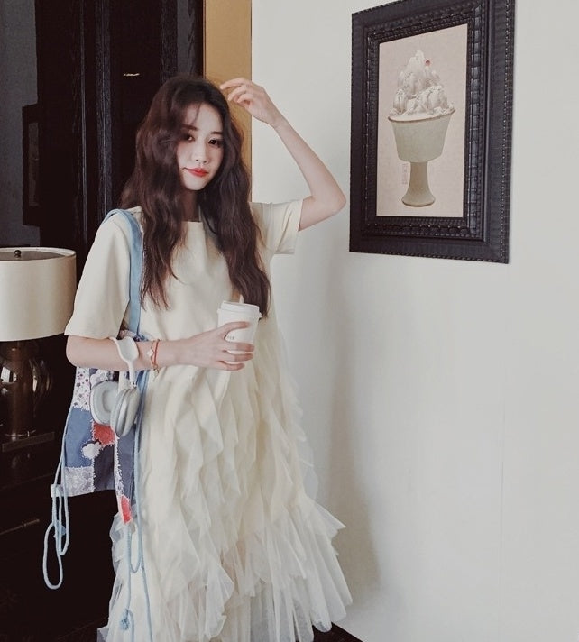 Stylish Loose Patchwork Mesh Dress