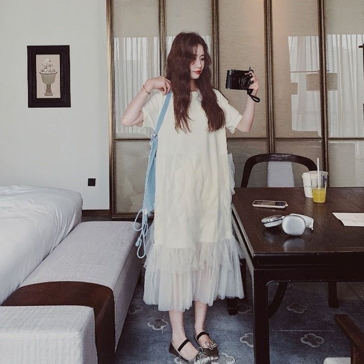 Stylish Loose Patchwork Mesh Dress