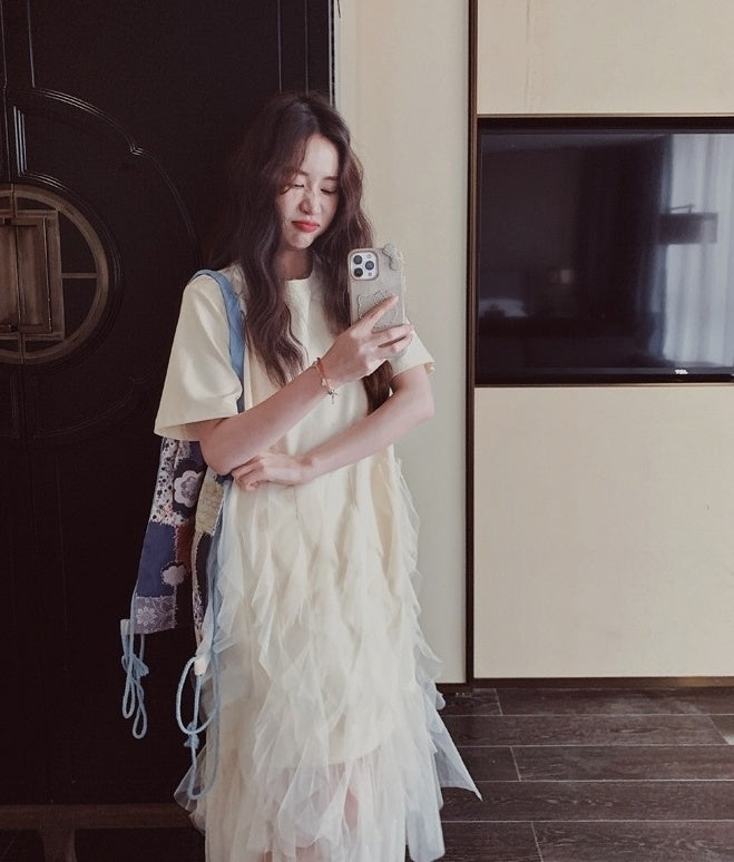 Stylish Loose Patchwork Mesh Dress