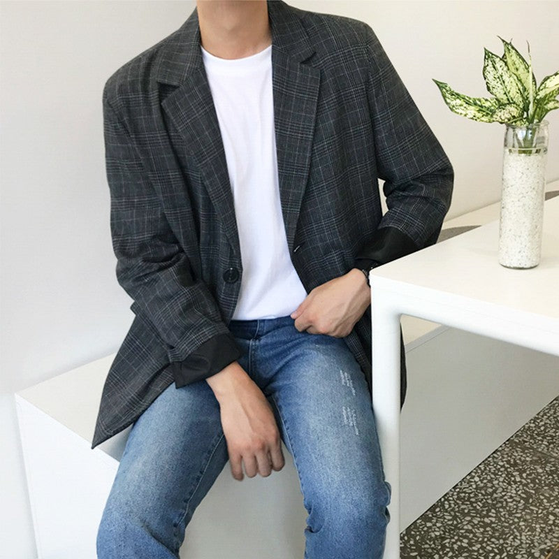 Stylish Plaid Casual Blazer Jacket