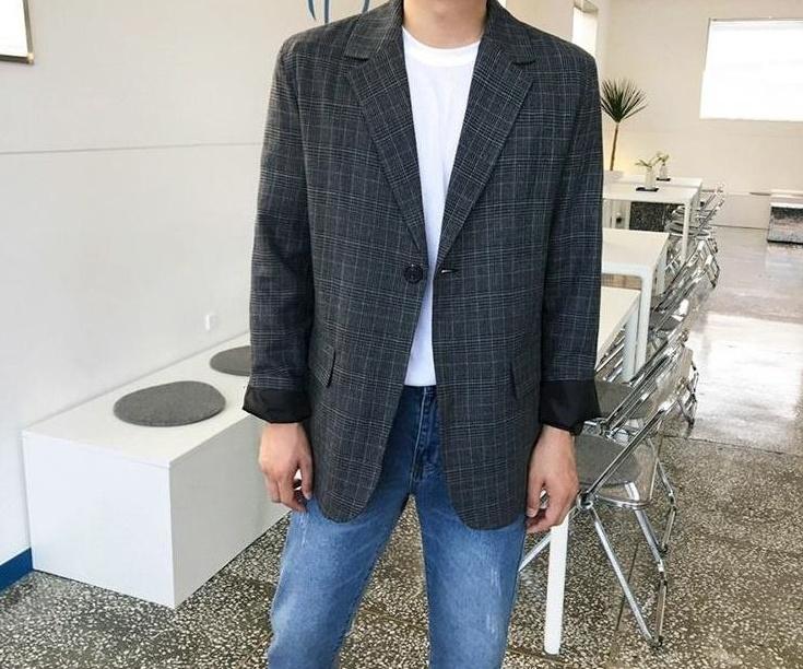 Stylish Plaid Casual Blazer Jacket