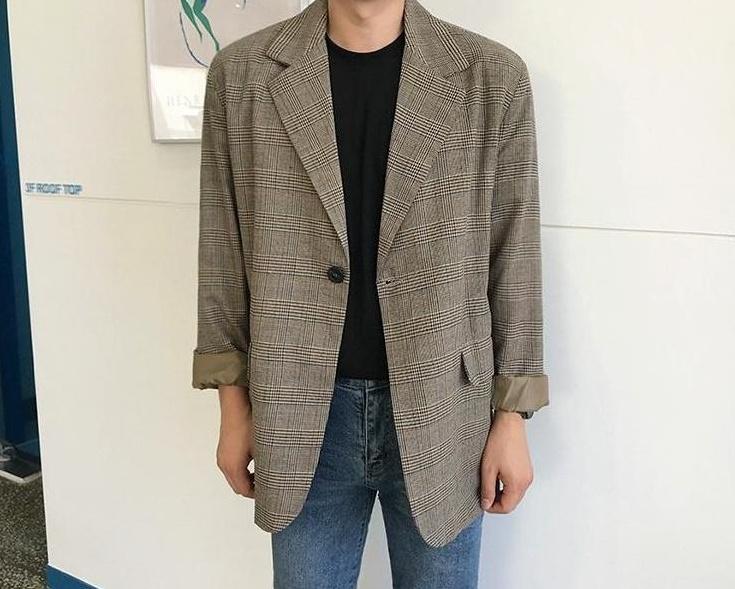 Stylish Plaid Casual Blazer Jacket