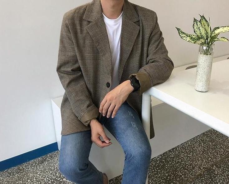 Stylish Plaid Casual Blazer Jacket
