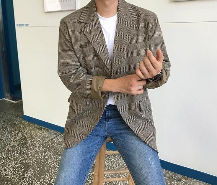 Stylish Plaid Casual Blazer Jacket