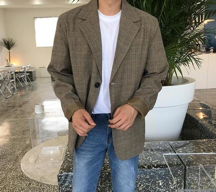 Stylish Plaid Casual Blazer Jacket
